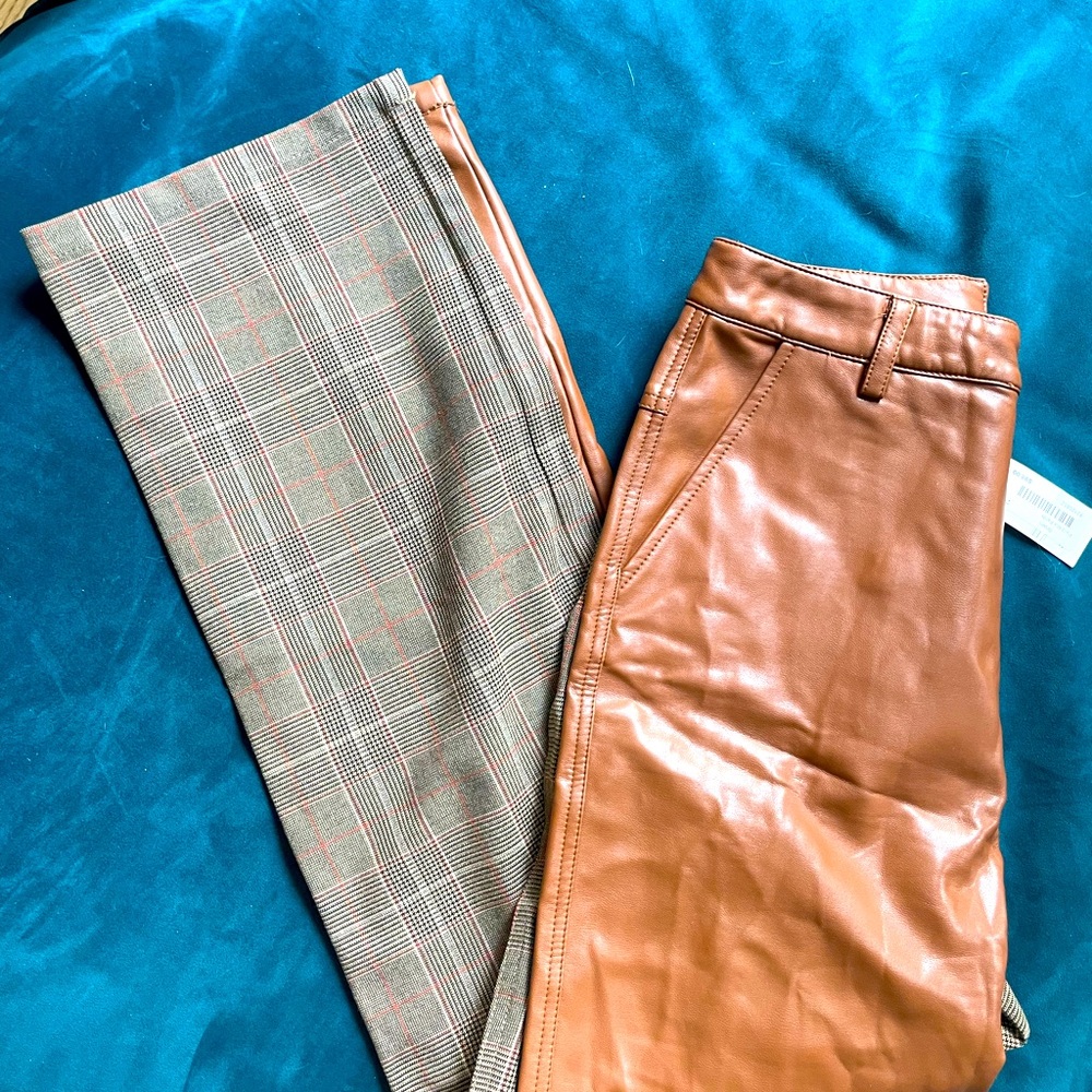 New Steve Madden Womens Pants Faux Leather Plaid NWT
